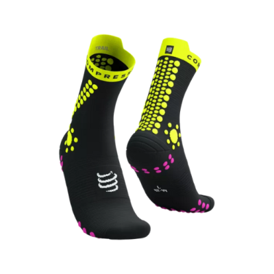 Compressport Pro Racing Socks V4.0 Trail  - Black/Safe Yellow/Neo Pink