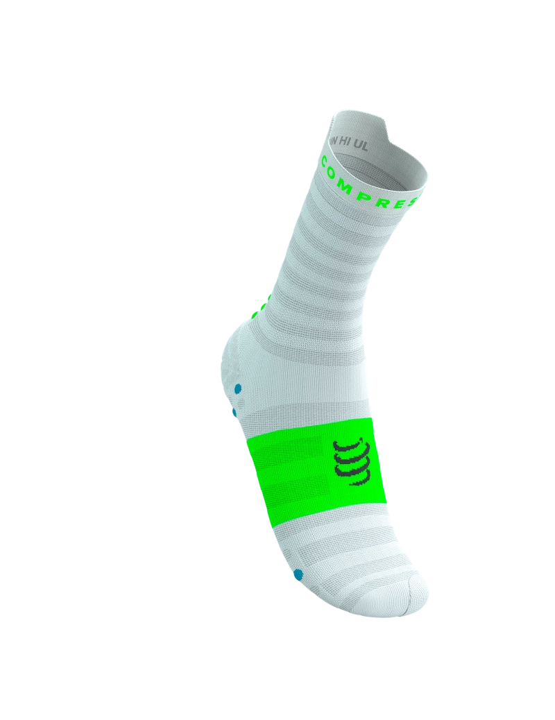 Compressport Pro Racing Socks V4.0 Run High - White / Norse Blue / Neon