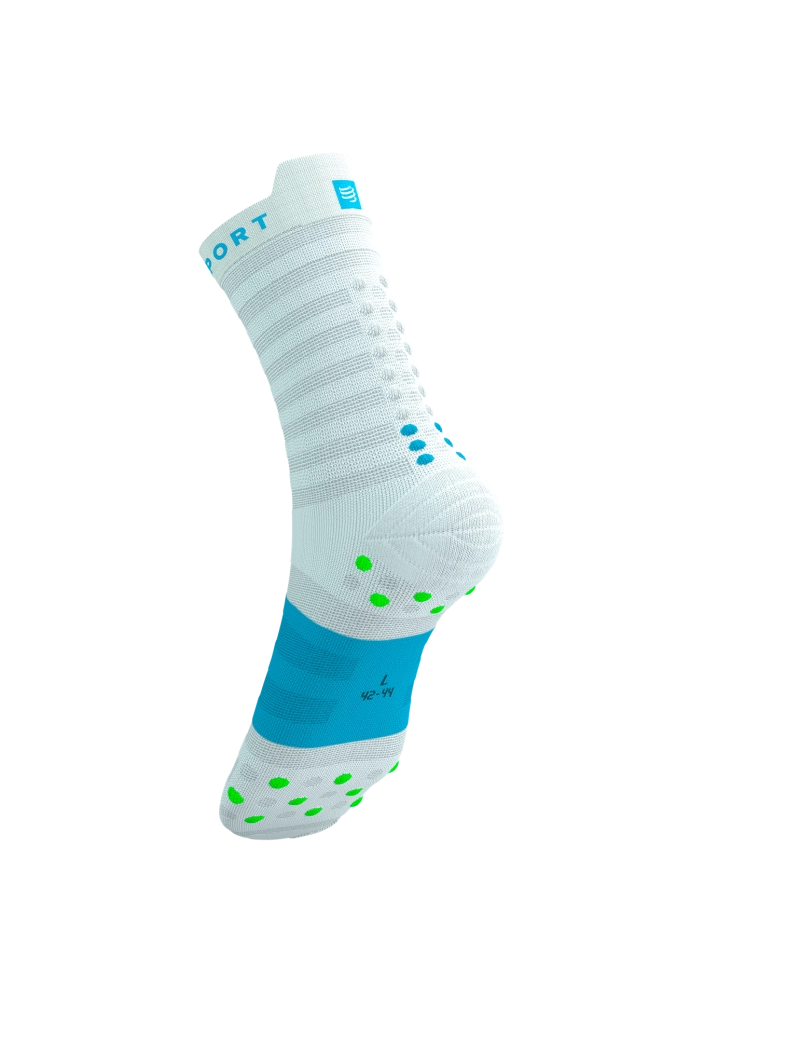 Compressport Pro Racing Socks V4.0 Run High - White / Norse Blue / Neon
