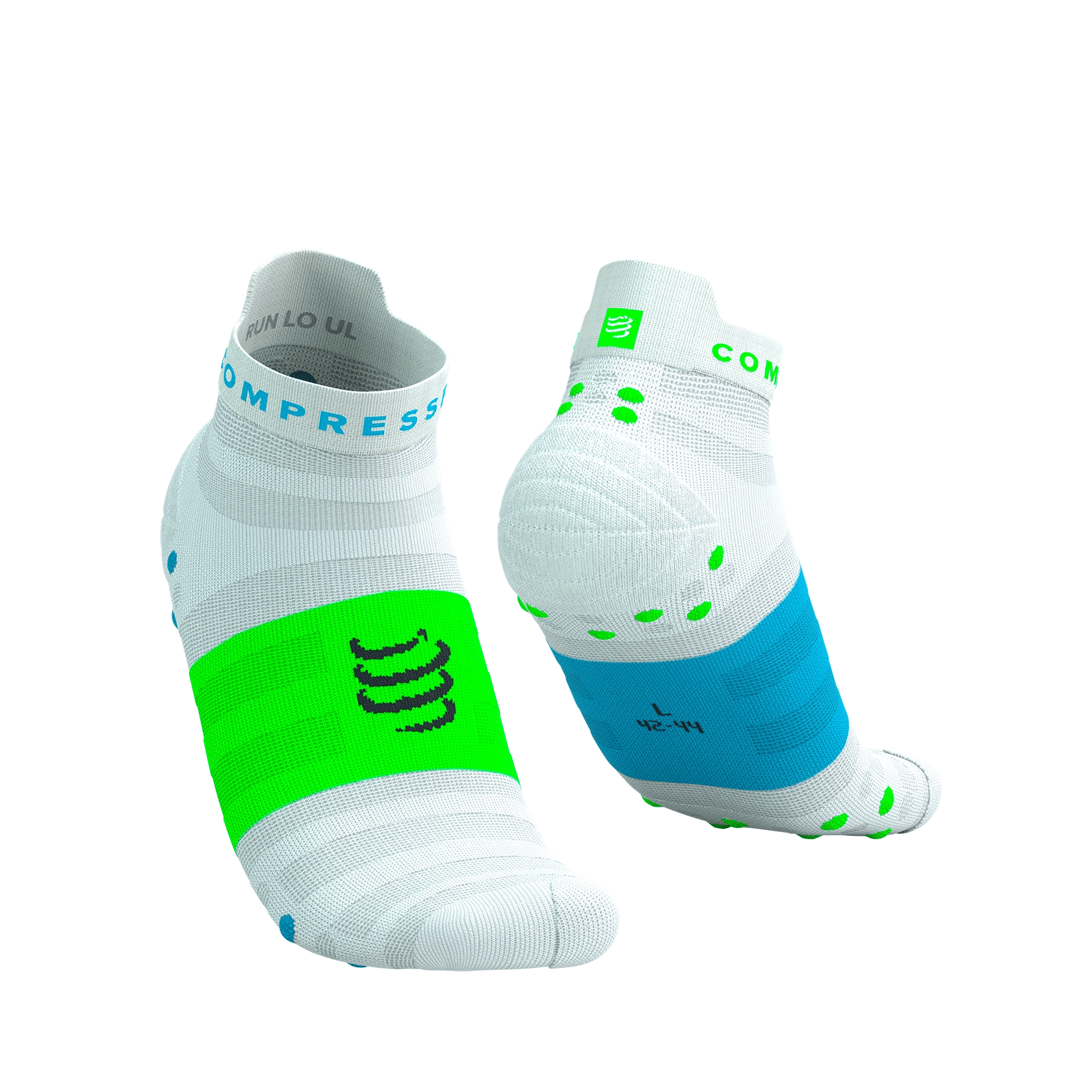 Compressport Pro Racing V4.0 Run Low - White / Norse Blue / Neon
