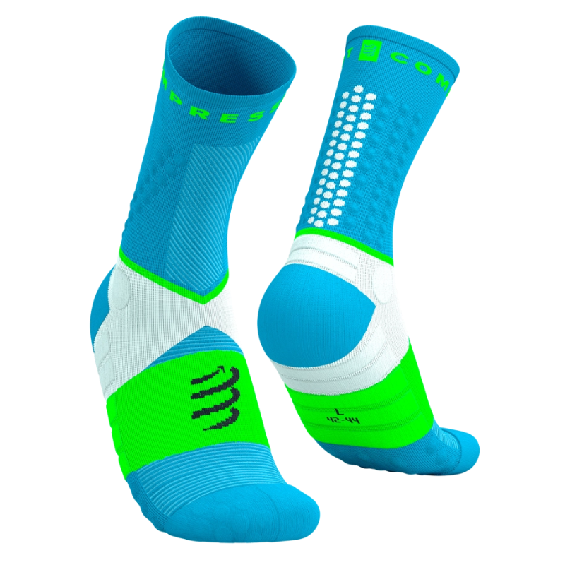 Compressport Ultra Trail Low Socks -  Norse Blue / Neon Green